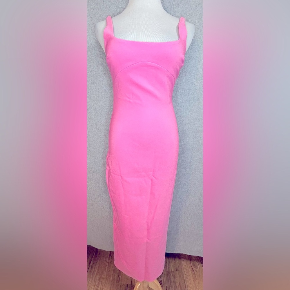Zara Hot Pink Square Neck Midi Dress